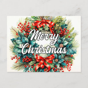 Merry Christmas Wreath Tis The Seasons Postcard