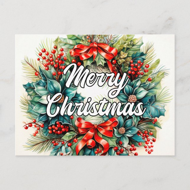 Merry Christmas Wreath | Tis The Seasons Postcard (Front)