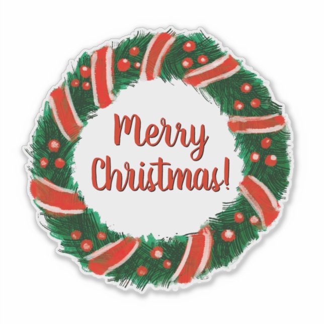 Merry Christmas wreath transparent removable vinyl Sticker (Front)
