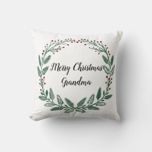 Merry Christmas Wreath with Berries Throw Pillow