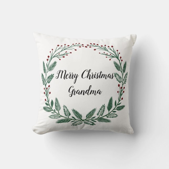 Merry Christmas Wreath with Berries Throw Pillow (Front)