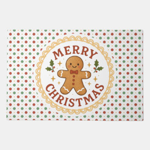 Merry Christmas wreath with gingerbread man Doormat