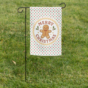 Merry Christmas wreath with gingerbread man Garden Flag