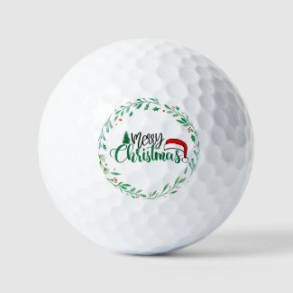 Merry Christmas Wreath with Santa hat X'mas   Golf Balls
