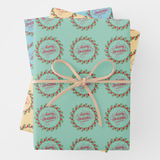 Merry Christmas Wreath Wrapping Paper Sheets