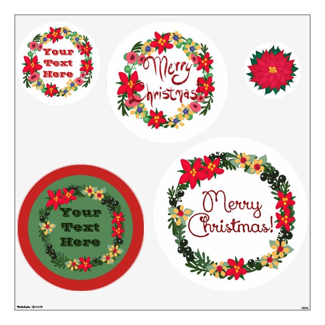 Merry Christmas Wreaths | You Customize Wall Decal (Front)