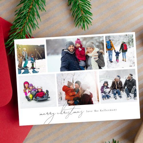 merry christmas written elegant  6 Photo Collage Holiday Card