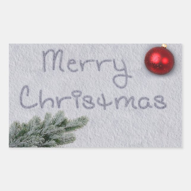 Merry Christmas written in the Snow Rectangular Sticker (Front)