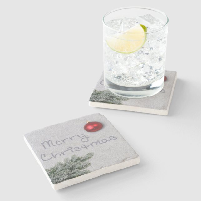 Merry Christmas written in the Snow Stone Coaster (Side)