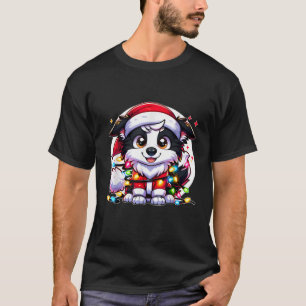 Merry Christmas Xmas border collie Santa Dog With  T-Shirt