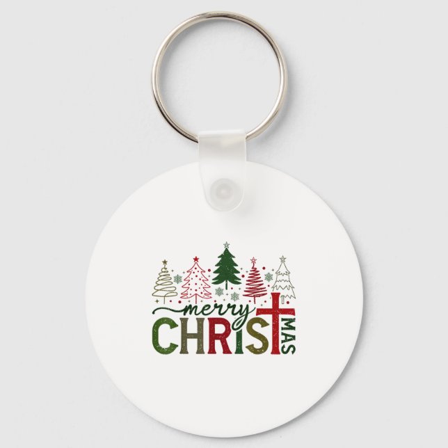 Merry Christmas Xmas Christian Jesus Family Pajama Keychain (Front)