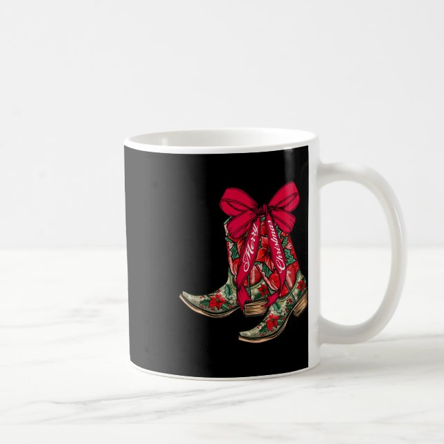 Merry Christmas Xmas Cowboy Boots Coquette Bow Paj Coffee Mug (Right)