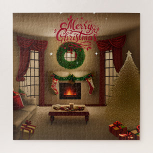Merry christmas- xmas light- Christmas tree Jigsaw Puzzle