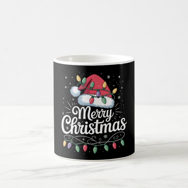 Merry Christmas Xmas Lights Santa Hat Family Coffee Mug (Center)