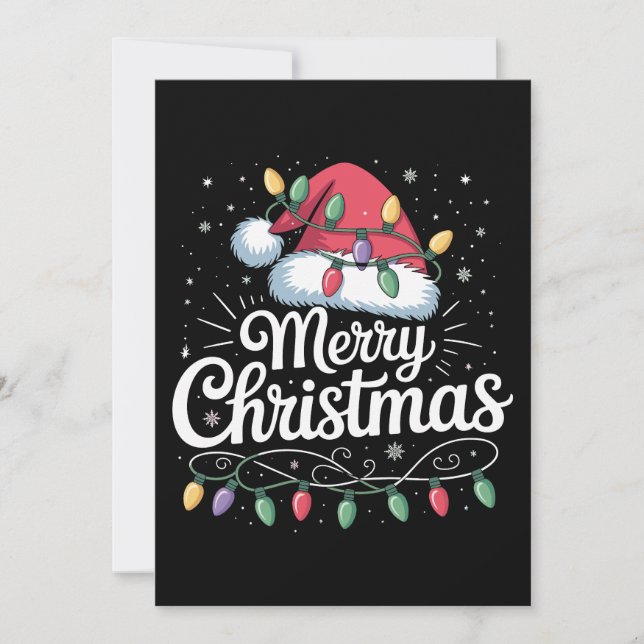 Merry Christmas Xmas Lights Santa Hat Family Holiday Card (Front)