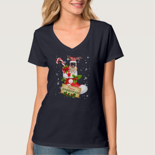 Merry Christmas Xmas Lights Santa Reindeer Pug In  T_Shirt