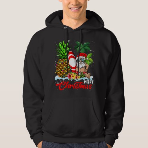 Merry Christmas Xmas Lights Santa Surfing Hawaiian Hoodie