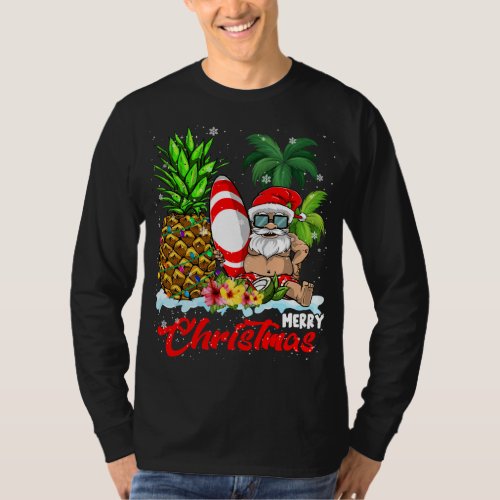 Merry Christmas Xmas Lights Santa Surfing Hawaiian T_Shirt