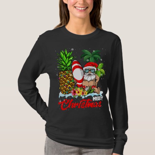 Merry Christmas Xmas Lights Santa Surfing Hawaiian T_Shirt