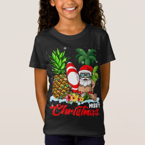 Merry Christmas Xmas Lights Santa Surfing Hawaiian T_Shirt