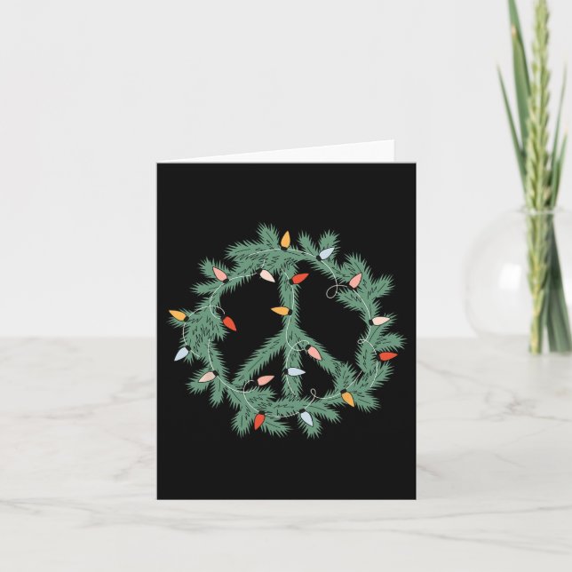 Merry Christmas Xmas Peace Sign Lights Funny Retro Card (Front)