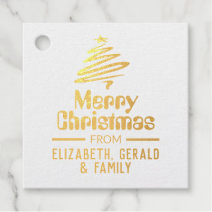 Merry Christmas. Xmas Present Foil Favor Tags
