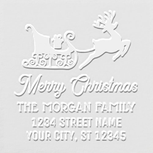 Merry Christmas Xmas Sleigh Reindeer Name Address Embosser