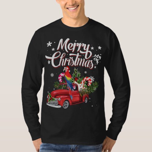 Merry Christmas Xmas Tree Red Truck Parrot Santa H T_Shirt