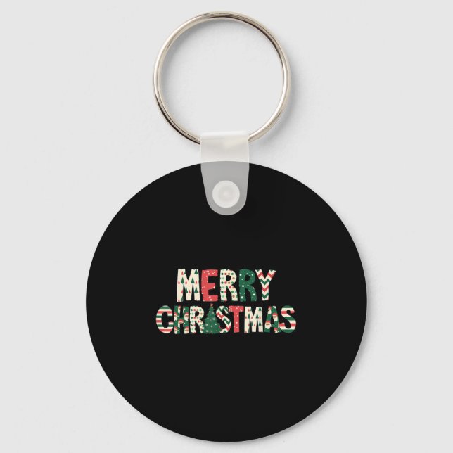 Merry Christmas Xmas Tree Santa Claus Family Pajam Keychain (Front)