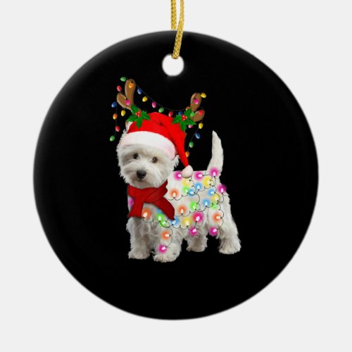 Merry Christmas Xmas Westie Dog Reindeer Cosplay Ceramic Ornament