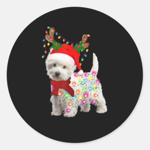 Merry Christmas Xmas Westie Dog Reindeer Cosplay Classic Round Sticker