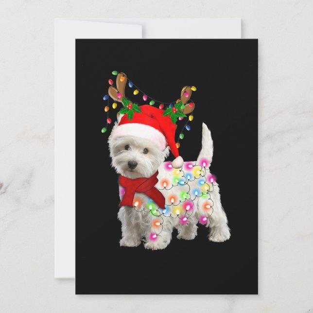 Merry Christmas Xmas Westie Dog Reindeer Cosplay Holiday Card (Front)