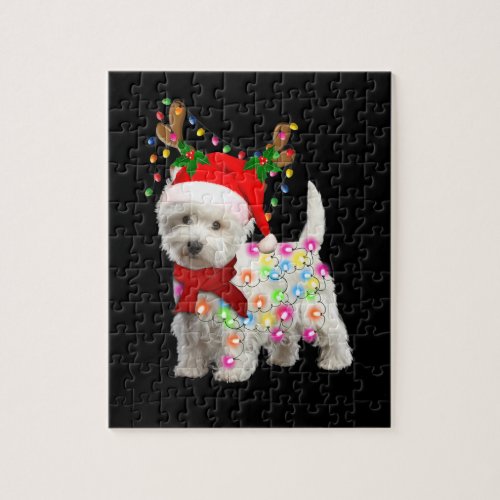 Merry Christmas Xmas Westie Dog Reindeer Cosplay Jigsaw Puzzle