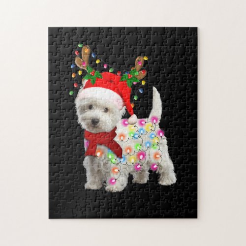 Merry Christmas Xmas Westie Dog Reindeer Cosplay Jigsaw Puzzle