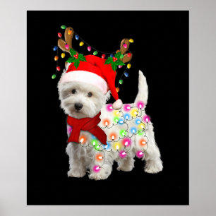 Merry Christmas Xmas Westie Dog Reindeer Cosplay Poster