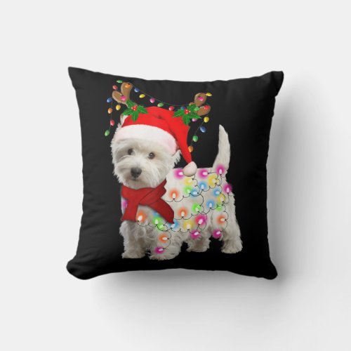 Merry Christmas Xmas Westie Dog Reindeer Cosplay Throw Pillow