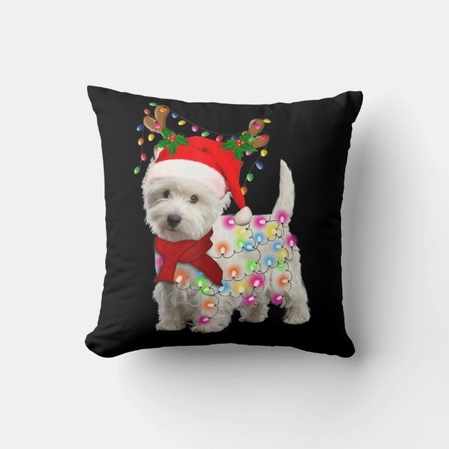 Merry Christmas Xmas Westie Dog Reindeer Cosplay Throw Pillow (Front)