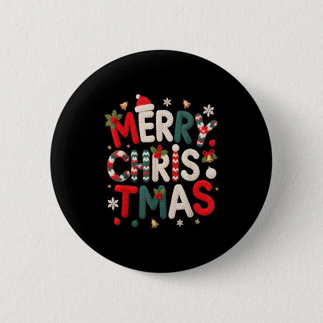 Merry Christmas Xmas Yarn Crochet Knitting Quilter Button (Front)