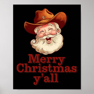 Merry Christmas Y’all Cowboy Santa Western Country Poster