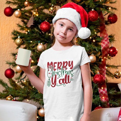 Merry Christmas Yall Faux Glitter Script Holiday T_Shirt