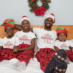 Merry Christmas y’all Fun Red Gold Typography T-Shirt