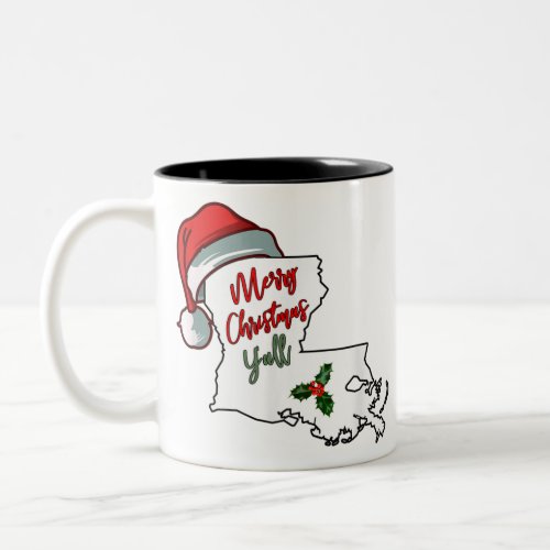 Merry christmas y all southern louisiana santa hat Two_Tone coffee mug