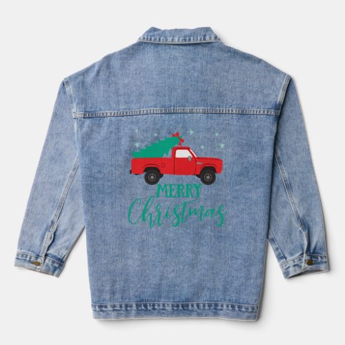 merry christmas y all truck pine tree holiday xmas denim jacket