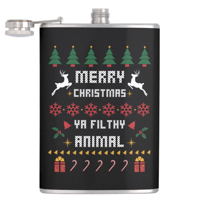 Merry Christmas Ya Filthy Animal Ugly Christmas Flask (Opened)