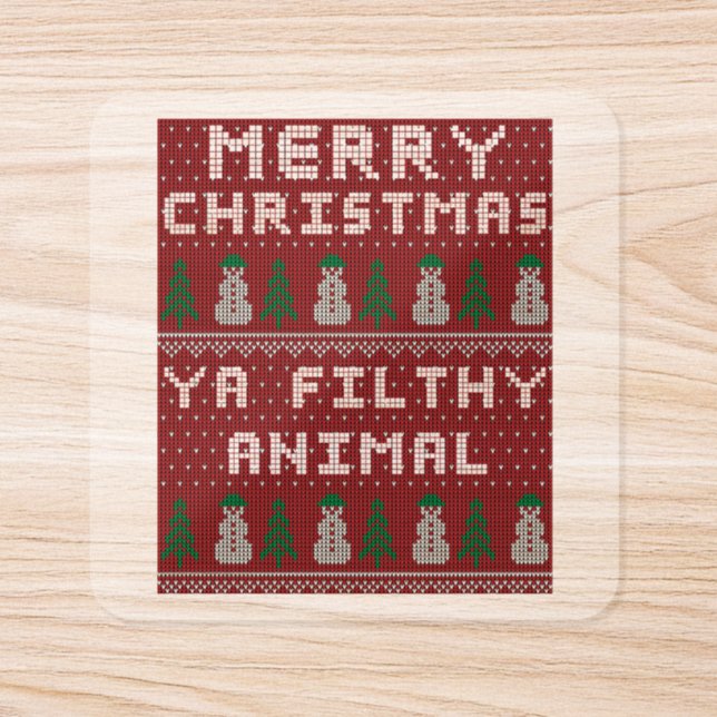 Merry Christmas Ya Filthy Animal Ugly Sweater Square Sticker (Single)