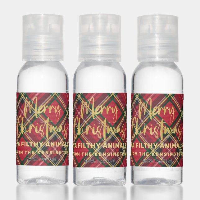 Merry Christmas Ya Filthy Animals Plaid Gold Foil Hand Sanitizer (Set)