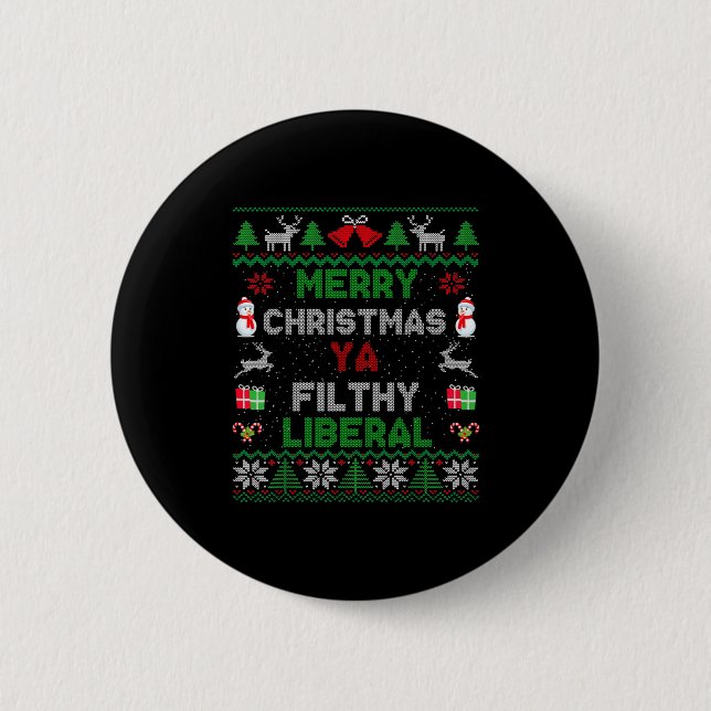 Merry Christmas Ya Filthy Liberal Ugly Knit Long S Button (Front)