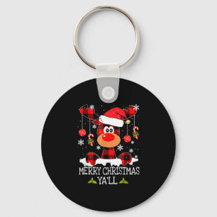 Merry Christmas Ya ll Buffalo Red Plaid Reindeer S Keychain