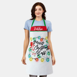 Merry Christmas Y'all Apron, Holiday Lights Design Apron