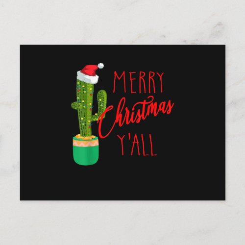 Merry Christmas Yall Cactus Lights Santa Hat Funn Postcard